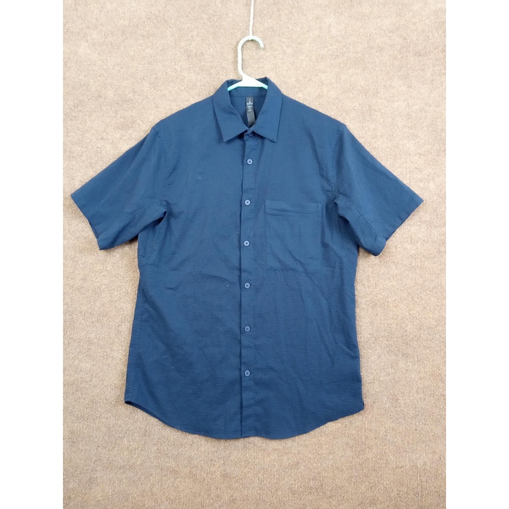 Lululemon Shirt Mens Small Short Sleeve Button Up Seersucker Pocket Summer Casua